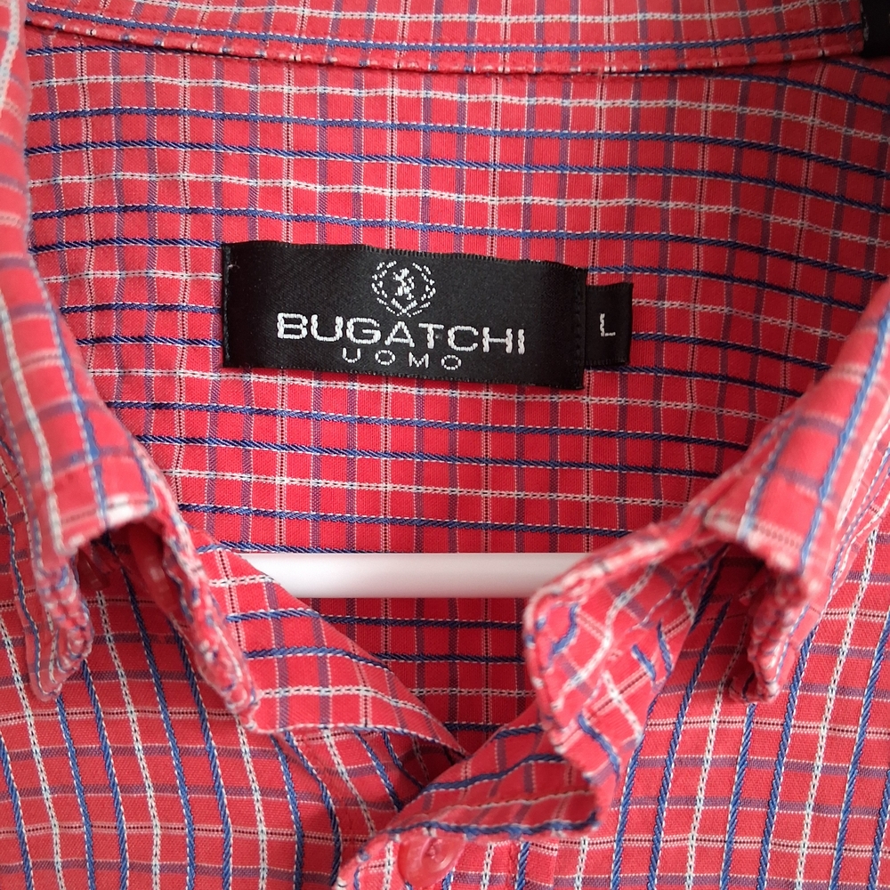 Bugatchi Red Plaid Casual Button Down Shirt Front Pocket - Size Large - Picture 2 of 4